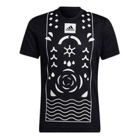 adidas Geometry Pattern Logo Printing Round Neck Short Sleeve Black HA2552