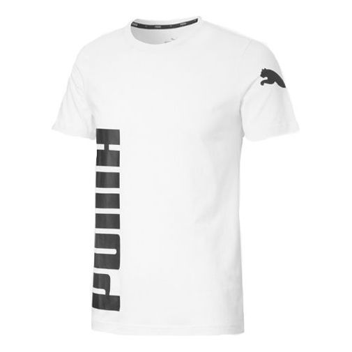 PUMA Big Logo Printing Round Neck Sports Short Sleeve White 581710-02