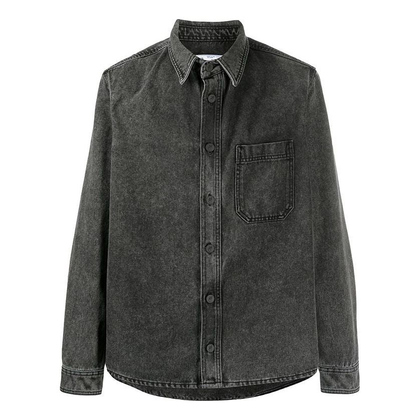 Off-White Logo Printed Long-Sleeve Denim Shirt Men Black OMYD019F20DEN0020910