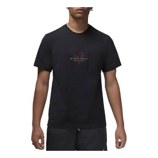 Men's Air Jordan Solid Color Alphabet Printing Round Neck Casual Short Sleeve Black T-Shirt DM1440-010