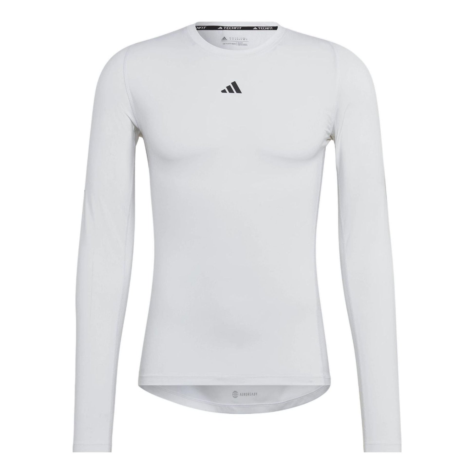 Men's adidas Training Techfit Solid Color Training Long Sleeves White T-Shirt HJ9926