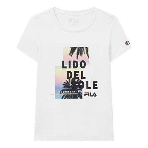(WMNS) FILA Alphabet Pattern Printing Sports Minimalistic Short Sleeve White F11W028148F-WT