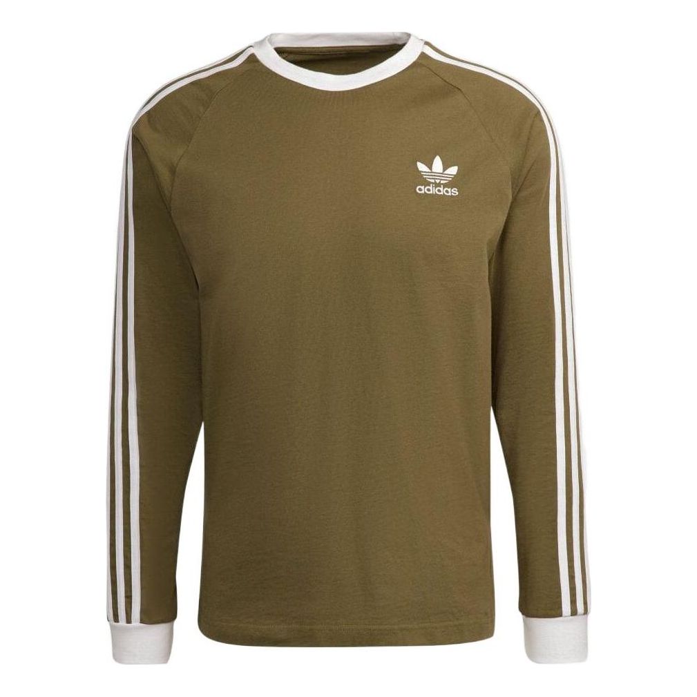 Men's adidas originals Classic 3 Stripe Long Sleeves Olive T-Shirt H37779