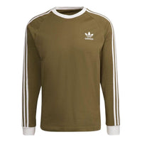 Men's adidas originals Classic 3 Stripe Long Sleeves Olive T-Shirt H37779