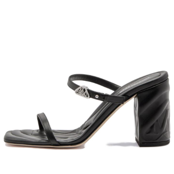 (WMNS) Alexander McQueen Seal Strap Mules 'Black Silver' 780711WIEAB1081