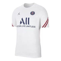 Men's Air Jordan x PSG Crossover Logo Alphabet Printing Round Neck Short Sleeve White T-Shirt CW1858-101