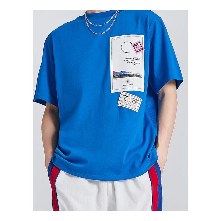 Li-Ning CF Earth Loose Short Sleeve Couple Style Blue AHSQ386-2