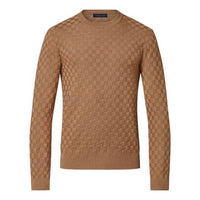 Men's LOUIS VUITTON FW21 Iconic Grid Round Neck Long Sleeves Brown T-Shirt 1A9A0L