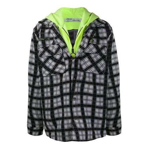 Off-White Plaid hooded Long Sleeves Shirt Loose Fit Black OMGA100R20G530016200FLUO