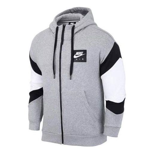Nike Air Hood Fz Flc Logo Printing Contrasting Colors Sports hooded Fleece Lined Jacket Gray CD9223-063