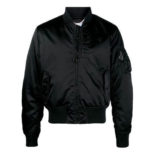 Off-White SS21 Logo Pattern Zipper aviator Jacket Loose Fit Black OMEH032S21FAB0011010