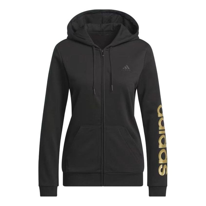 (WMNS) adidas Logo Hooded Jacket 'Black Gold' H07761