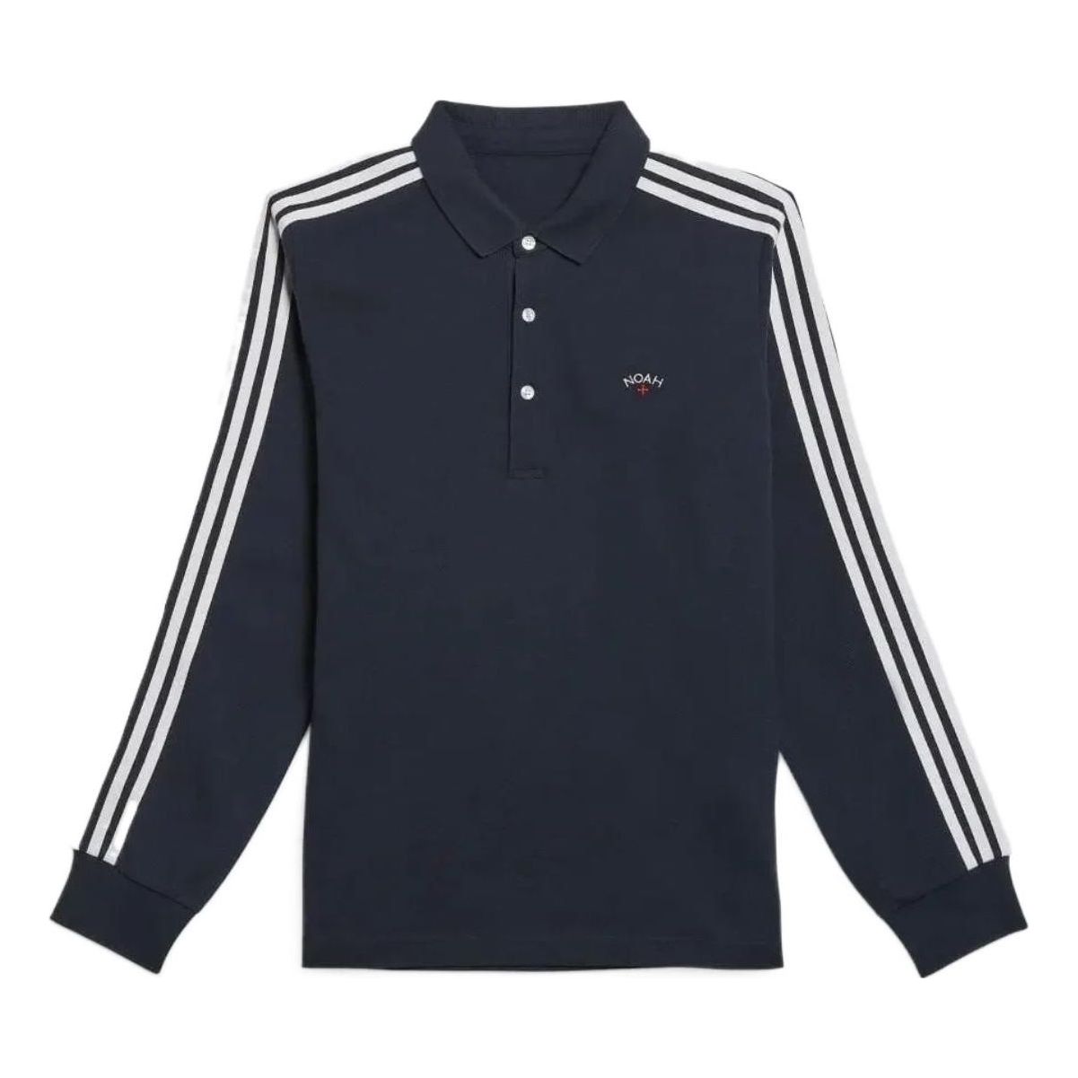 Men's adidas originals x NOAH Crossover Stripe Logo Casual Long Sleeves Blue Polo Shirt HI2927