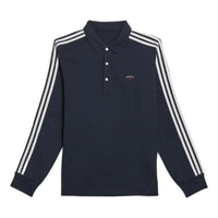 Men's adidas originals x NOAH Crossover Stripe Logo Casual Long Sleeves Blue Polo Shirt HI2927