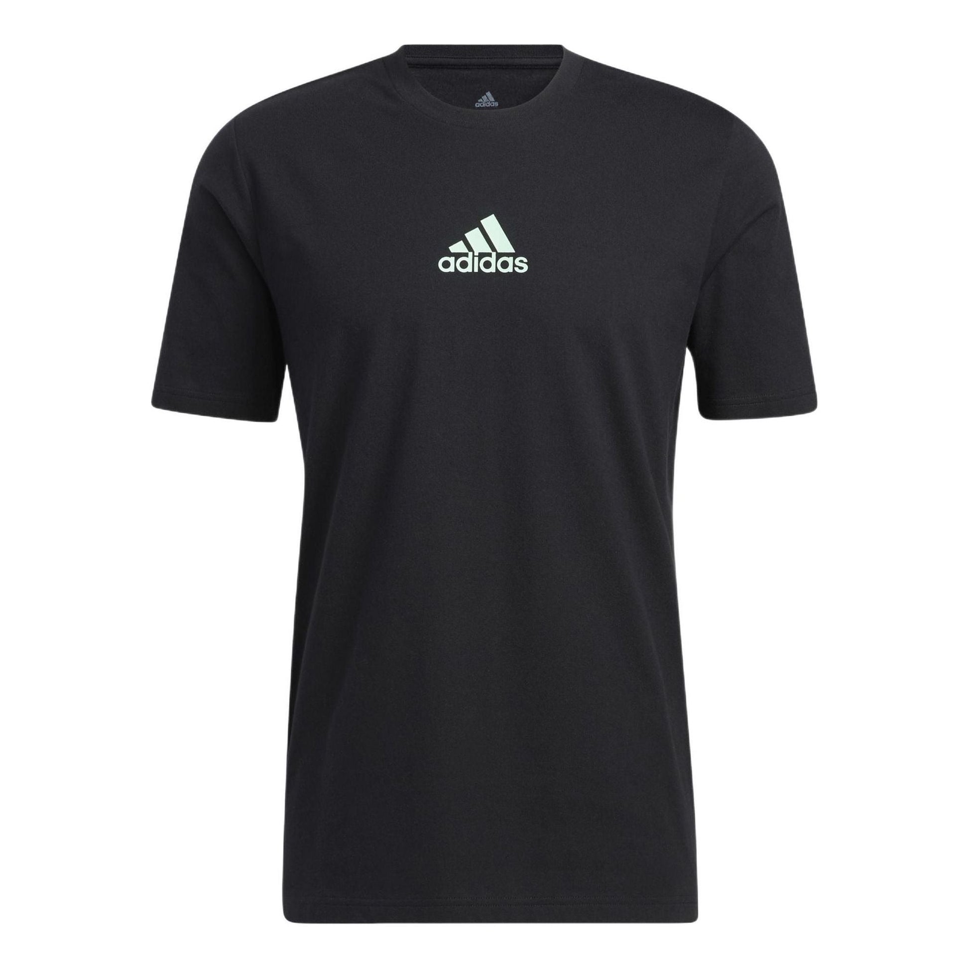 Men's adidas Small Logo Back Pattern Printing Round Neck Short Sleeve Black T-Shirt HE2339