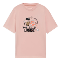 Li-Ning Sports Fashion Series Cartoon Logo Printing Sports Round Neck Short Sleeve Pink T-Shirt AHSS716-3