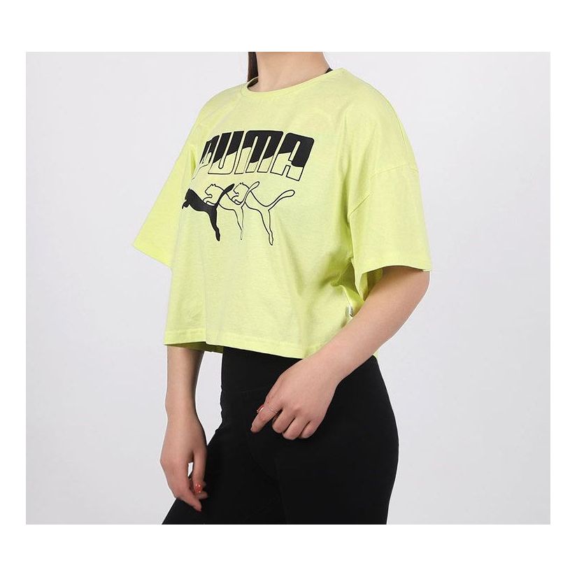 (WMNS) PUMA Logo Printing Round-neck Yellow 582808-31