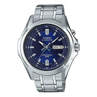 CASIO Waterproof Quartz Date Display Led Lighting Blue Dial 46mm Stainless Steel Strap Watch Silver Analog MTP-E205D-2AVDF