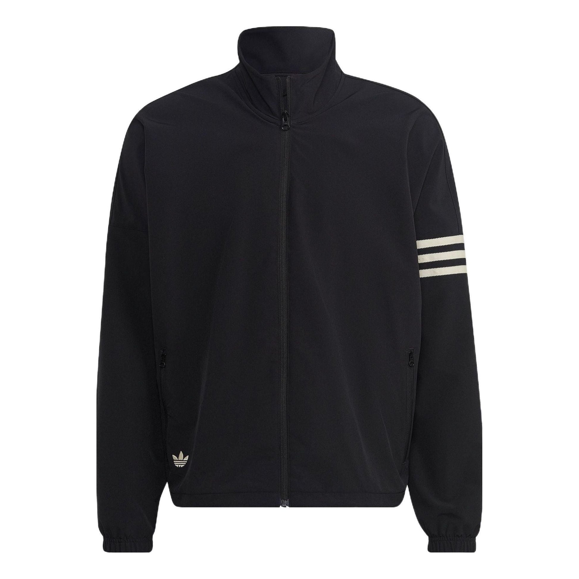 adidas Logo Printing Pattern Stripe Stand Jacket Asia Sizing 'Black' HM1868