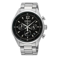 Men's SEIKO Business Casual Sports Quartz Black Dial Silver Strap Watch SSB067J1