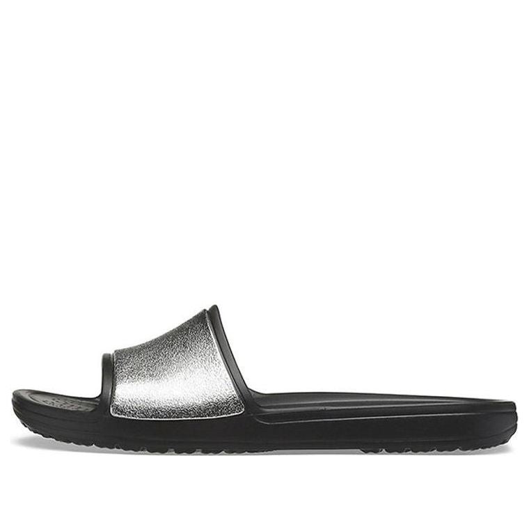 (WMNS) Crocs Sloane Shine Low Slide Flat Casual Black Silver Slippers 'Black Silver' 206921-001
