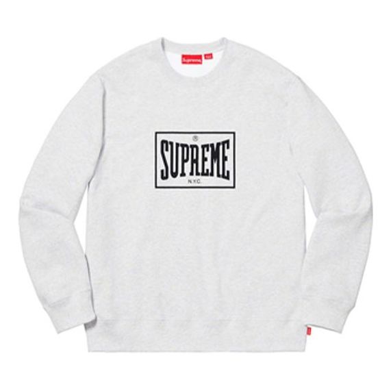 Supreme SS19 Warm Up Crewneck AshGrey logo SUP-SS19-414