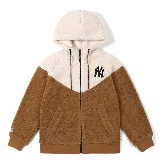 MLB New York Yankees Lambs Wool Hooded Jacket Unisex Beige/Khaki 31JPF5061-50B