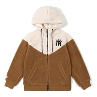 MLB New York Yankees Lambs Wool Hooded Jacket Unisex Beige/Khaki 31JPF5061-50B