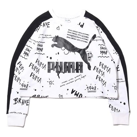 (WMNS) PUMA Classics Aop Logo Sweatshirt Black 595906-52
