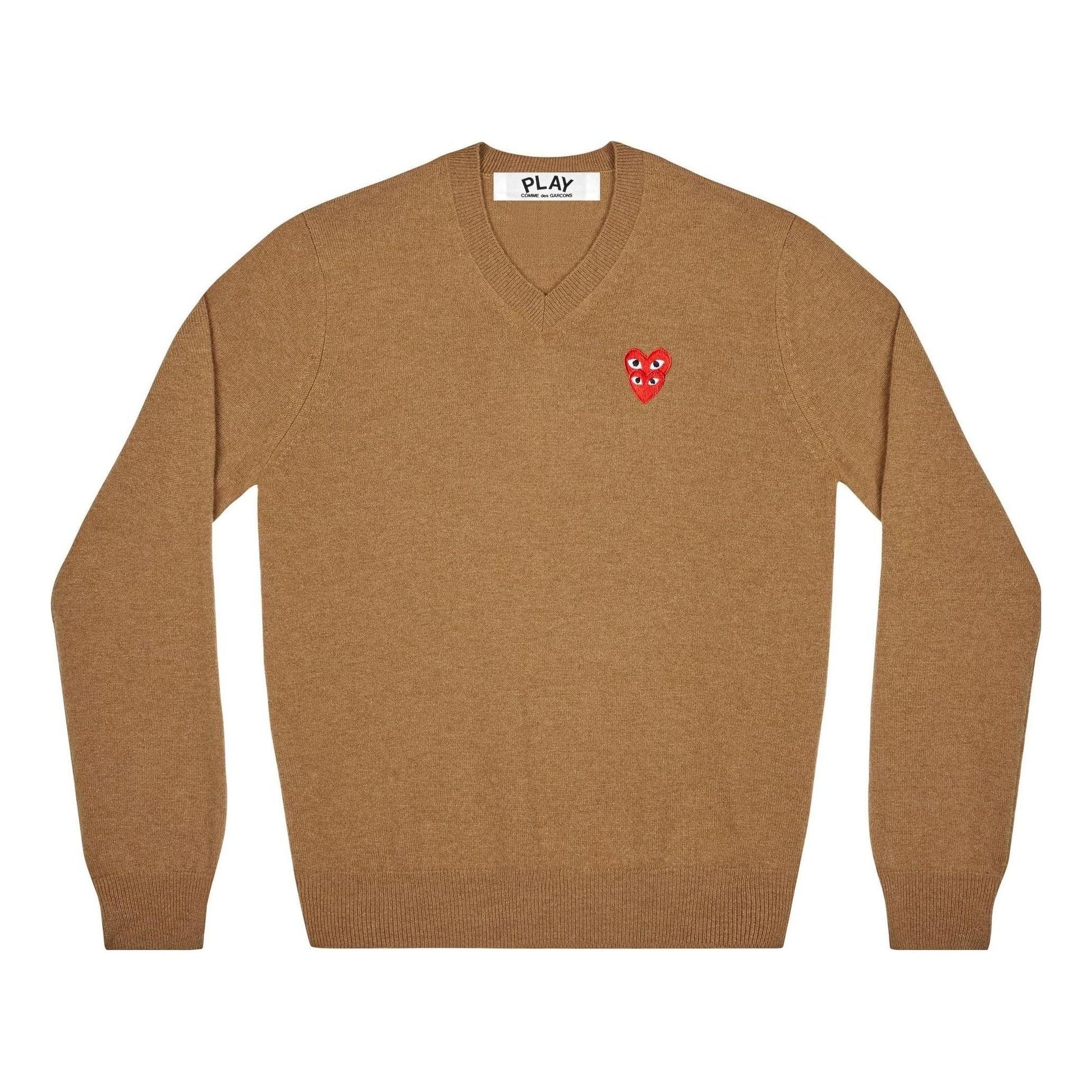 (WMNS) COMME des GARCONS PLAY V-Neck Pullover Red Emblem 'Brown' AZ-N073-051-3