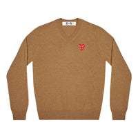(WMNS) COMME des GARCONS PLAY V-Neck Pullover Red Emblem 'Brown' AZ-N073-051-3