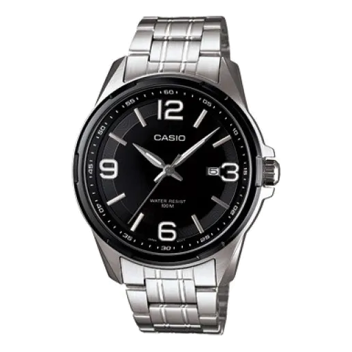 Men's CASIO Quartz Movement Stainless Steel Case Black Dial 100 Meter Waterproof Watch Analog Mens MTP-1345AD-1AV