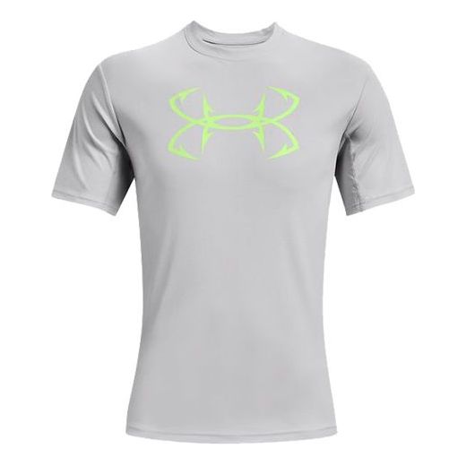 Men's Under Armour Iso-Chill Fish Logo Printing Training Sports Breathable Loose Short Sleeve Gray 1361252-014
