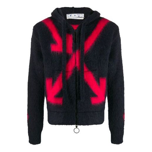 Off-White FW20 Fuzzy Arrows Arrow Hooded Long-sleeve Sweater Men's Black OMHA073E20KNI0020725