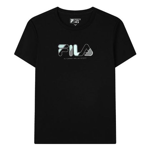 (WMNS) FILA Colorblock Logo Sports Round Neck Short Sleeve Black F11W132154F-BK