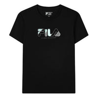 (WMNS) FILA Colorblock Logo Sports Round Neck Short Sleeve Black F11W132154F-BK