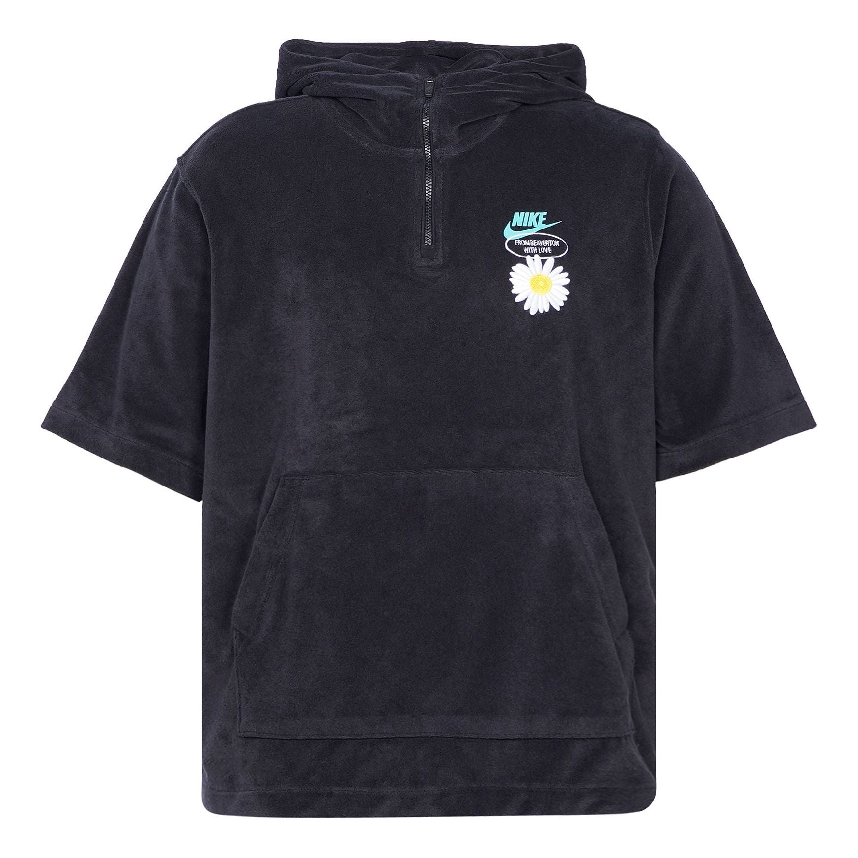 Nike Sportswear Solid Color Embroidered daisy Logo Printing hooded Sports Short Sleeve Black DM5063-010