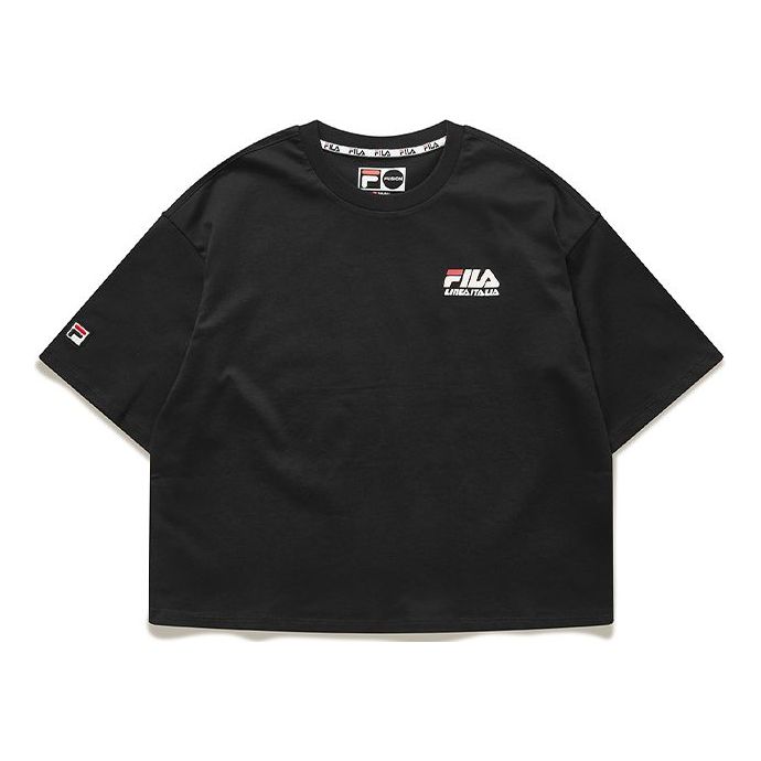 (WMNS) Fila Alphabet Printing Minimalistic Short Sleeve Black T11W026101F-BK