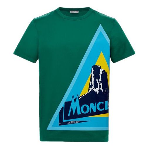 Men's Moncler Colorblock Pattern Alphabet Printing Short Sleeve Green 0918C745108390Y835