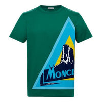 Men's Moncler Colorblock Pattern Alphabet Printing Short Sleeve Green 0918C745108390Y835