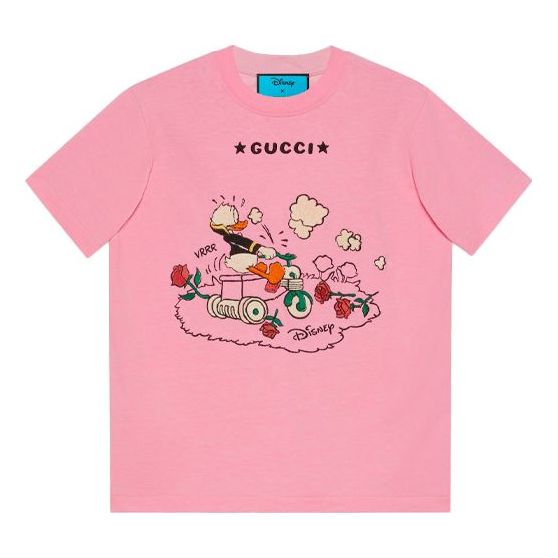 (WMNS) Gucci x Disney Crossover Donald Duck Printing Cartoon Short Sleeve Pink 580762-XJDBH-5358
