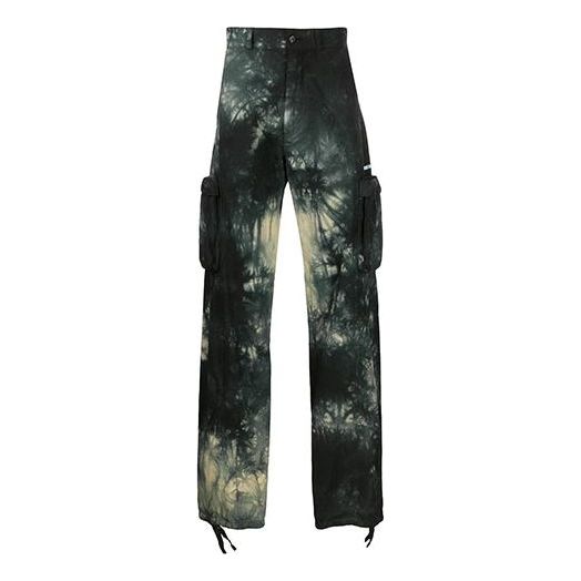 Men's Off-White Logo Tie Dye Cargo Casual Pants/Trousers Loose Fit Black OMCF015S20H860536100