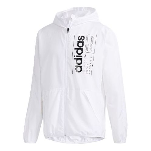 adidas logo Printing Casual hooded track Jacket White FL0175