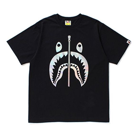 Men's BAPE Hologram Shark Tee Laser Short Sleeve Black TBD-BAPE-10
