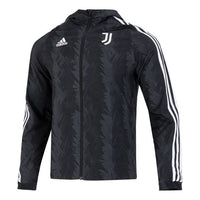 Men's adidas Printing Logo Stripe Zipper Hooded Jacket Black HD8867