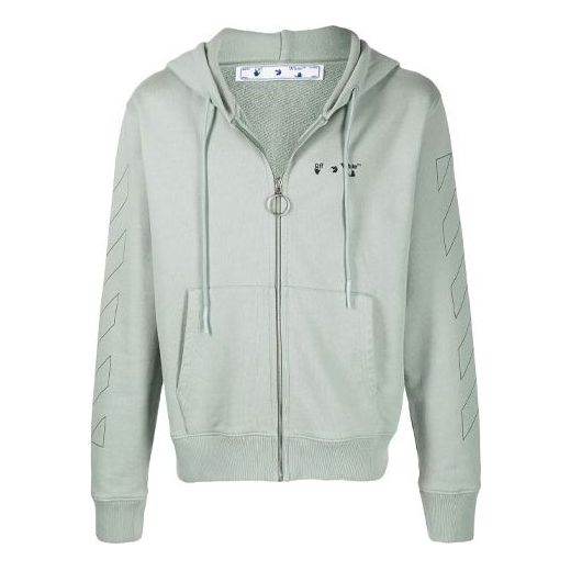Off-White SS21 Stripe Logo Printing Hooded Jacket Green OMBE001R21FLE0015010
