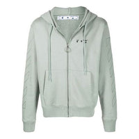 Off-White SS21 Stripe Logo Printing Hooded Jacket Green OMBE001R21FLE0015010