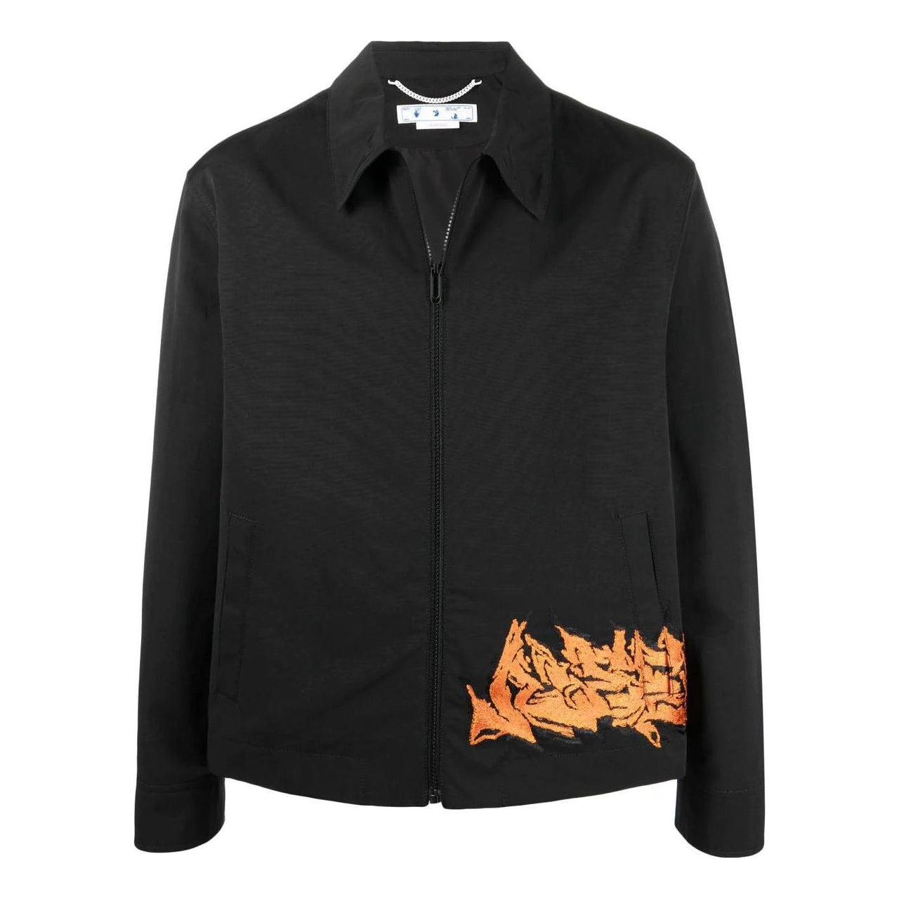 Men's Off-White Embroidered Pattern Zipper Black Jacket OMEA313S22FAB0011020