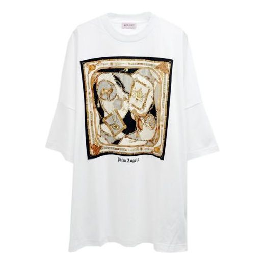 Men's PALM ANGELS Printing Short Sleeve Large Loose White PMAA033F194130280188