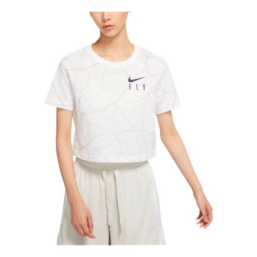 (WMNS) Nike Swoosh Fly Basketball Pattern Loose Round Neck Short Sleeve White DD0838-100
